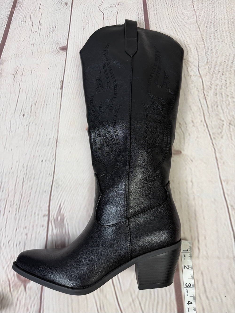 Women's NEW black western cowgirl knee-high heeled pointed toe boots, size 6 - Picture 2 of 16